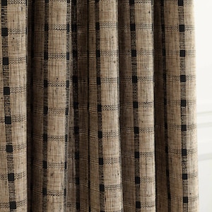 Luxury Drapes, Woven Black and Beige Check, Modern Farmhouse,  Kitchen, Bedroom, PAIR 24&quot; 52&quot; Wide
