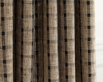 Luxury Drapes, Woven Black and Beige Check, Modern Farmhouse,  Kitchen, Bedroom, PAIR 24" 52" Wide