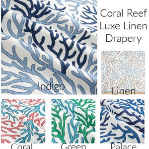 Luxe Linen Curtains, Nautical Drapes,  Sealife, Ocean, Beach, Living Room, Dining Room, 24 or 52 Inch Wide, Coral Reef, PAIR OF PANELS