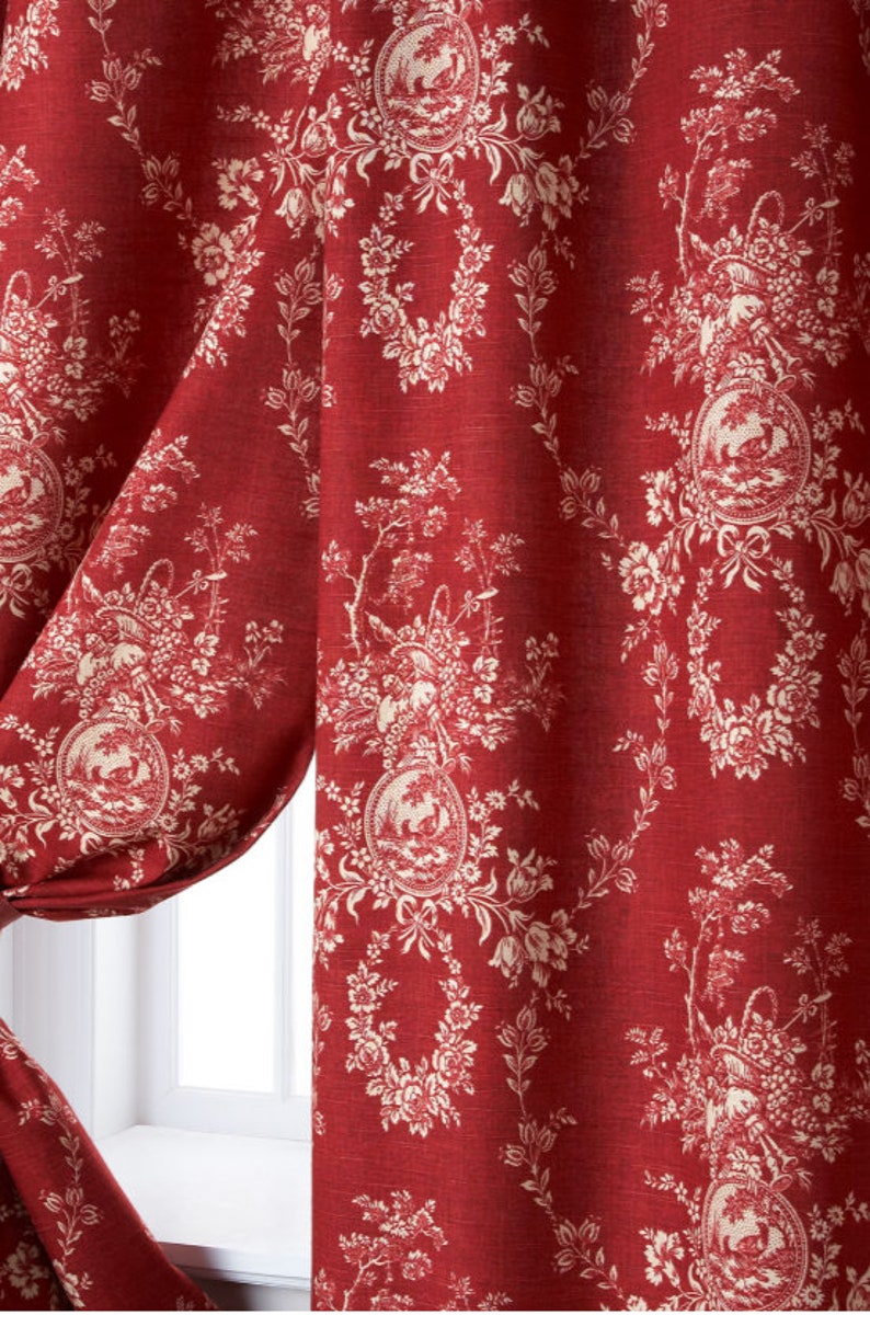 Red Linen Curtains Waverly Red Toile Country House Custom Etsy