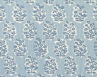 Perry Stonewash Slub Linen Curtains, Blue Block Print, Custom Pair Drapery, 24 or 50" Wide, Rod Pocket Upgrades: Pleats, Lining, Grommets