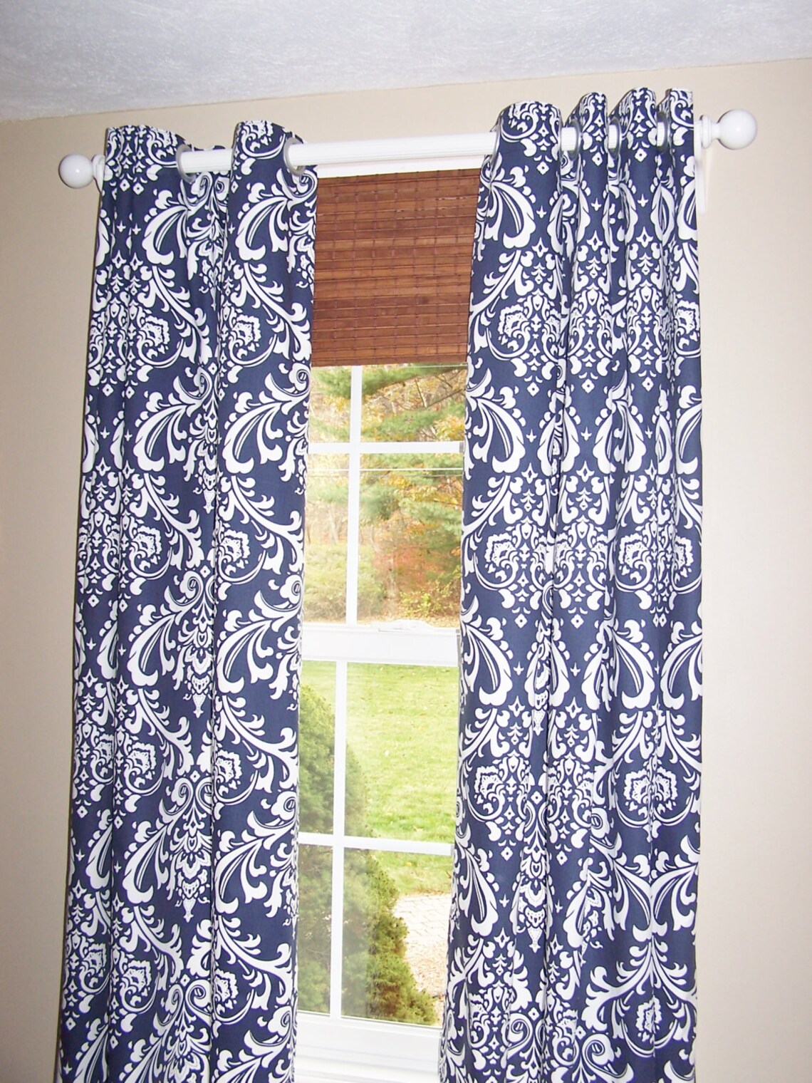Blue Curtainsdark Blue Curtainsnavy Curtains Blue Damask Etsy