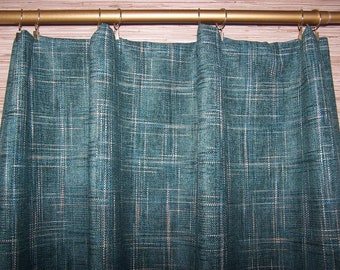 Luxury Drapes, Woven Hunter Green Check, Modern Farmhouse,  Kitchen, Bedroom, PAIR 24" 52" Wide Grommets, Pleats, Lining Options Below