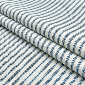 Blue Ticking Curtains Farmhouse Print 100% Cotton Duck Custom Drapery Living Room Dining Bedroom Bathroom Valance Lining Blackout Grommets