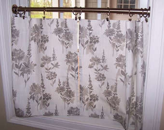 Floral Curtains, Cafe, Tier or Valance, Kitchen Curtains, Bathroom, Farmhouse, French Country, Ecru & Offwhite, Choose 1 or 2 Panels