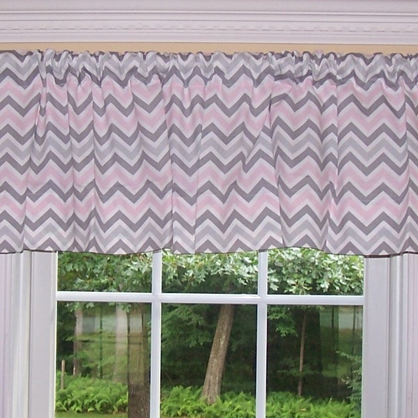Pink Valance - Pink and Grey - Zigzag - Chevron - 52x15 Valance - 1 Curtain Panel - Pale Pink - Nursery - Child - Baby - Shower Gift