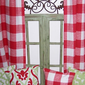 RED CHECK CURTAINS,Large Check Curtains,Red Buffalo Check, Window, Buffalo Check,Pair Drapery Panels,24&quot; Wide,50&quot; Wide,Valance
