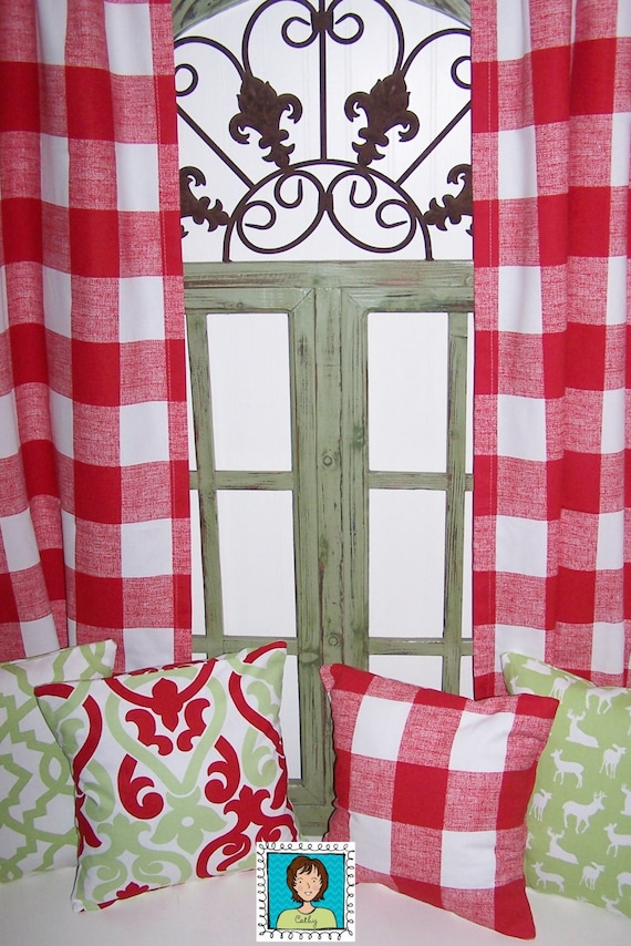 Red Check Curtainslarge Check Curtainsred Buffalo Check Etsy