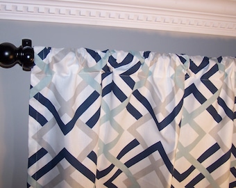 Snowy Blue and Navy Diamond CURTAINS, Light Blue Geometric Curtains, Pair Drapery Panels,24" Wide,50" Wide