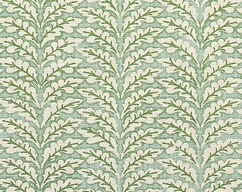 Blue Green Linen Curtains, Spencer Tendril Leaf Print, Hand Made PAIR Custom Drapery