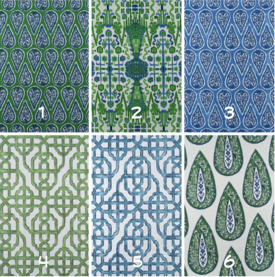 Lacefield Bindi, Ikat, Kelly Green, Cobalt, Pair Custom Drapery Panels ...