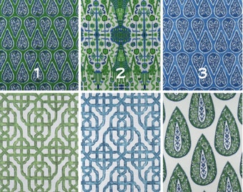 Lacefield Bindi, Ikat, Kelly Green, Cobalt, Pair Custom Drapery Panels, 24" Narrow ,50" Wide,50x63,50x84