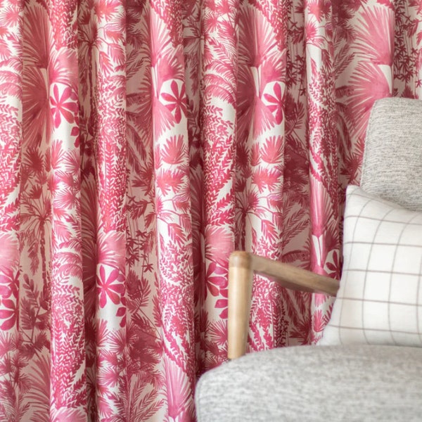 Luxury Drapes, Coral Pink Palm Leaf Curtains Modern Farmhouse,  Kitchen, Bedroom, PAIR 24" 52" Wide, Tonic Living