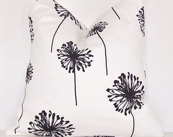 Black Pillow  - Black Toss Pillow - Pillow  - Euro - Lumbar -  Premier Prints - Toss Pillow - Couch Pillow - Black White Dandelion