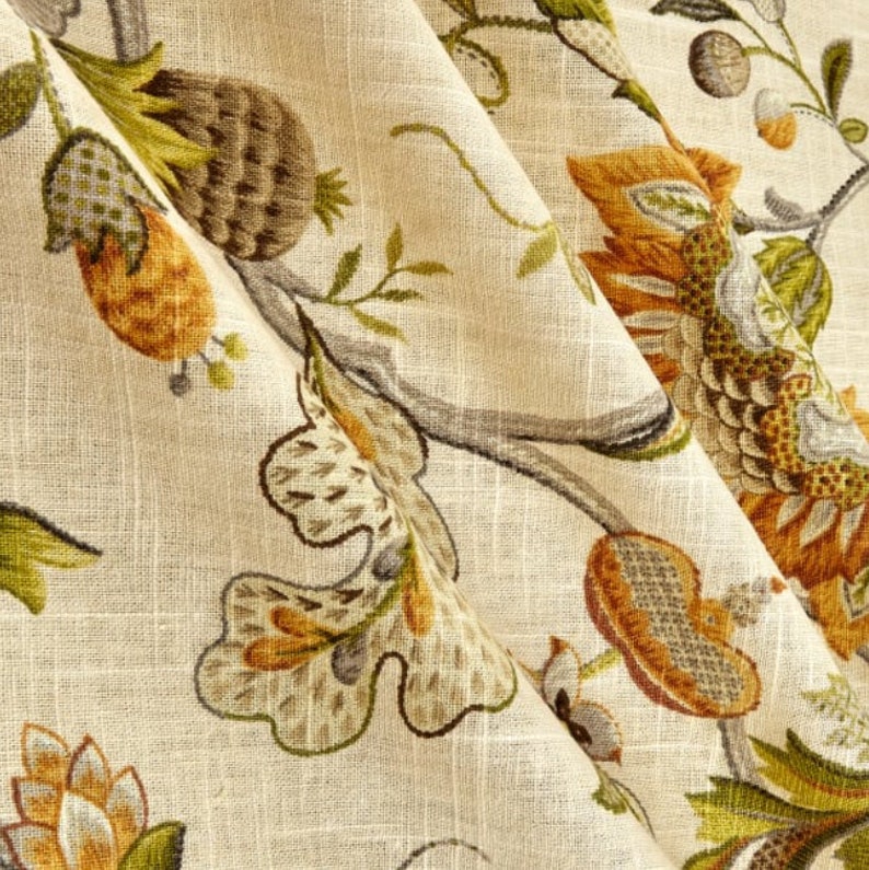 Linen Curtains P Kaufman Brissac Sapphire Jacobean Floral Etsy