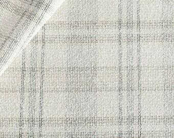 Luxury Drapes, Woven Boucle' Neutral White and Beige and Charcoal Plaid Check, Farmhouse,  Kitchen, Bedroom, PAIR 24" 52" Wide Tonic Living