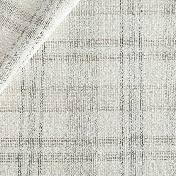 Luxury Drapes, Woven Boucle' Neutral White and Beige and Charcoal Plaid Check, Farmhouse,  Kitchen, Bedroom, PAIR 24" 52" Wide Tonic Living