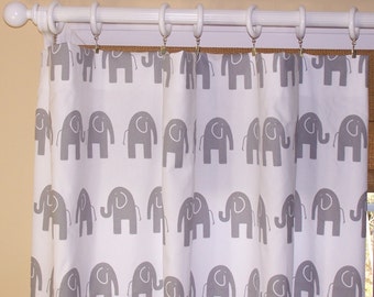 Nursery CURTAINS Premier Prints Fabric Custom Drapery Panels 50" Wide Rod Pocket Storm Grey and White Ele Elephant Print Child Juvenile