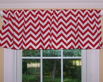 Red Valance - Lipstick - Chevron - Baby - Childrens - Nursery - Zigzag - Zigzag - Red & White - 52" Wide x 16" Long - Valance