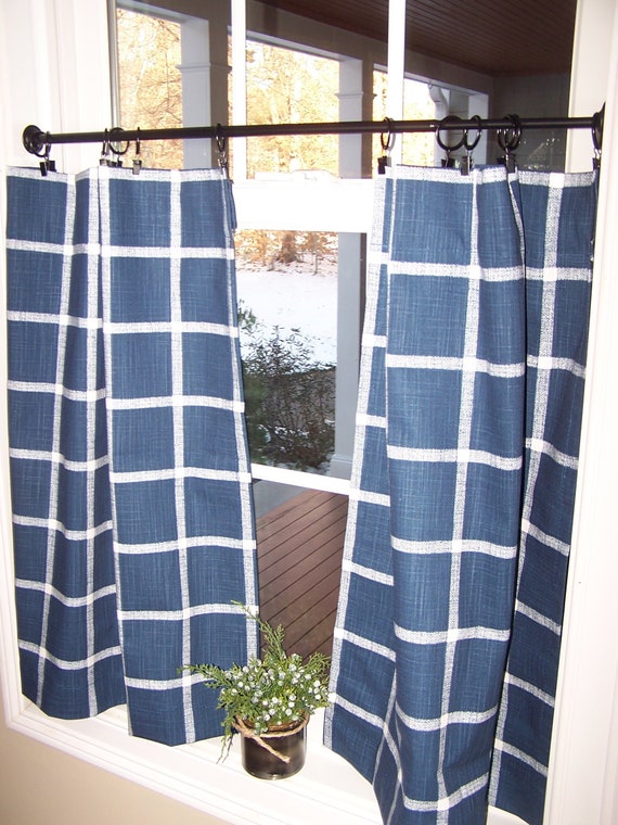 Pleated Plaid Striped Cafe Curtain , Tier Curtains, Kitchen Curtains,  Bathroom Curtains , Window Treatments, Farmhouse 