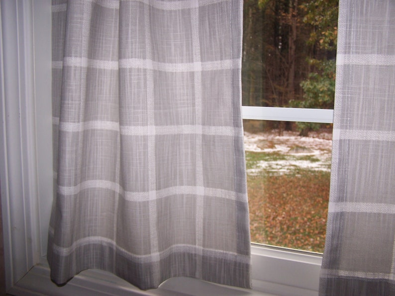 Grey Cotton Cafe Curtains Window Pane Check Plaid Tier Etsy