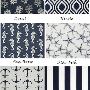 Navy Blue CURTAIN - Nautical Curtains - Dark Blue Curtains - Blue and White - Nautical - Beach - Anchors - Starfish - Blue and White Stripe