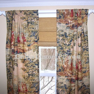 Covington Bosporus Antique Red Curtains, Heavy Linen Drapes,  Living Room, Kitchen, Dining Room, PAIR 24&quot; or 50&quot; Wide, Soft Drape