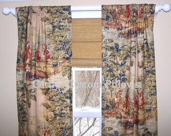 Covington Bosporus Antique Red Curtains, Heavy Linen Drapes,  Living Room, Kitchen, Dining Room, PAIR 24" or 50" Wide, Soft Drape