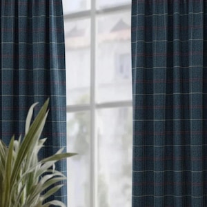 Luxury Drapes, Wool Plaid Check Blue Check, Flannel w/ Soft Drape, Modern Farmhouse, Living Room, Bedroom, PAIR 24" 52" Wide Bristol
