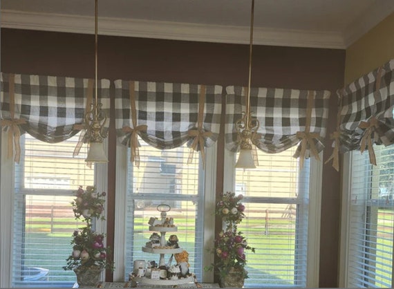 Buffalo Plaid Blackout Valance Curtain - Farmhouse Style Window Treatment For Kitchen & Living Room