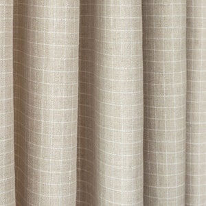 Luxury Drapes, Tonic Living Windowpane Linen Check, Sand and Offwhite Modern Farmhouse,  Kitchen, Bedroom, PAIR 24&quot; 52&quot; Wide
