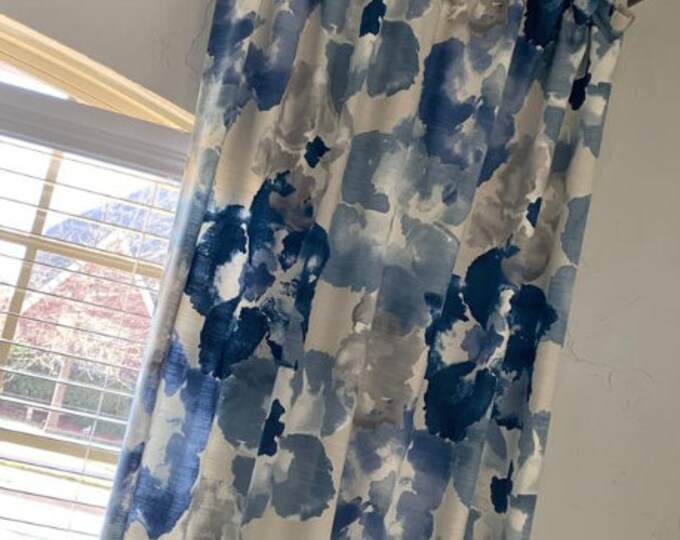 Indigo Curtains, Aptura Floral Curtains, Robert Allen, Curtains, Custom Curtains, Pair Drapery