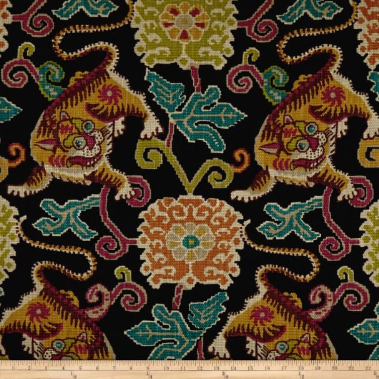 Luxury Chinoiserie Drapes, Black Curtains, Heavy Basketweave
