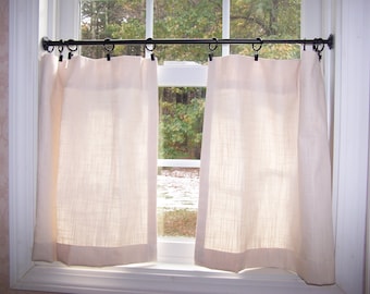 Ivory Solid Cotton Cafe Curtains, Tier Curtains, Valance, Kitchen, Bathroom, Farmhouse, Linen Like Slub, Offwhite Single or Pairs of Panels