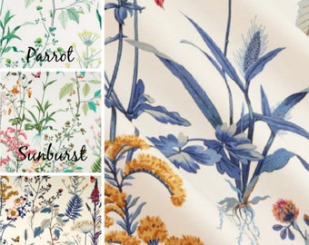 Berkshire Meadow Wildflower Twill Curtains, Arboretum, Botanical, Drapery.  Lining, Grommets Pleat Upgrade. Ballard Isabella Blue