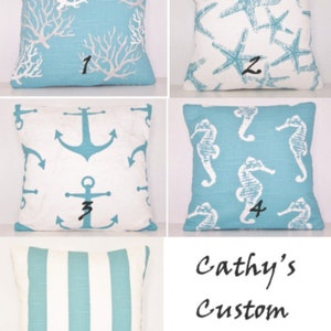 Nautical Pillow Cover 14&quot; 16&quot; 18&quot; 20&quot; 24&quot; Euro Sham Lumbar Insert Premier Prints Fabric Coastal Blue Anchor Slub Beach Seashore