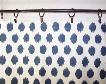 Navy Curtains - Blue Ikat Dots -  Premier Prints Linen Like Cotton Slub - Window Treatments - Pair Drapery Panels - 24" Wide -50" Wide