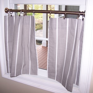 Stripe Curtains, Cafe , Tier or Valance, Kitchen Curtains, Bathroom, Farmhouse, French Country, Ecru & Offwhite, Choose 1 or 2 Panels