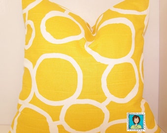 YELLOW PILLOW COVER Throw Sham Case Handmade Custom Fits 14 16 18 20 24 Euro Lumbar Premier Prints Fabric Corn Yellow White Freehand Circles