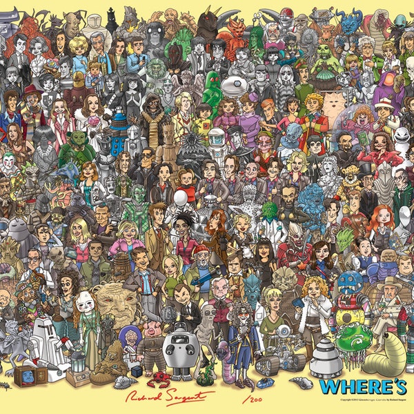 Limited Edition A1 size 'Where's K-9' poster, autographed & numbered by the artist. BONUS! Anniversary offer - Free 'Where's Wall-E' poster!