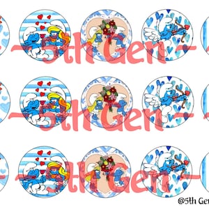 Smurfy Valentine 1&quot; bottle cap images (4x6)