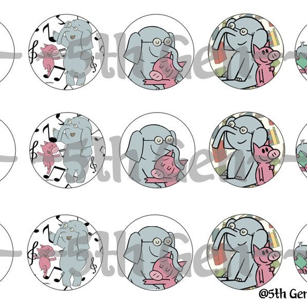 Elephant and Piggie 1 inch bottle cap images