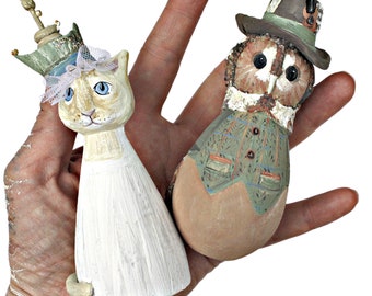 The Owl and the Pussycat, Wedding Cake Toppers Bride and Groom, Custom Cake Topper,