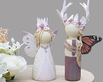 Boho Wedding Cake Topper, Fairy Wedding, Bride and Groom Cake Topper,