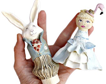 Alice in Wonderland Wedding Cake Topper - Alice White Rabbit Wedding Cake Topper - Alice in Wonderland Wedding Cake Toppers - figure figures