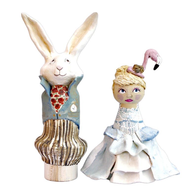 Alice in Wonderland Wedding Cake Topper Alice White Rabbit Wedding Cake Topper Alice in Wonderland Wedding Cake Toppers figure figures zdjęcie 2
