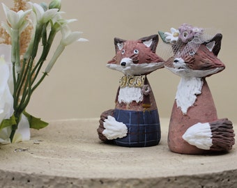 Fox wedding Cake Topper, Woodland Wedding, Wedding Cake Topper Bride and Groom