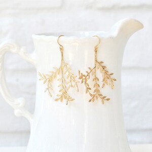 gold leaf earrings leaf earrings woodland jewelry leaf twig earrings branch leaf earrings botanical jewelry textured leaf earrings