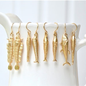 Fish Earrings Gold Fish Earrings Summer Earrings Fishing Earrings Beach Earrings Brass Fish Charms Gone Fishing Earrings Fish Jewelry