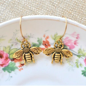 Gold Bee Earrings Little Bumblebee Earrings Honeybee Queen Bee Petite Bee Jewelry Brass Bee Earrings Summer Bee Earrings